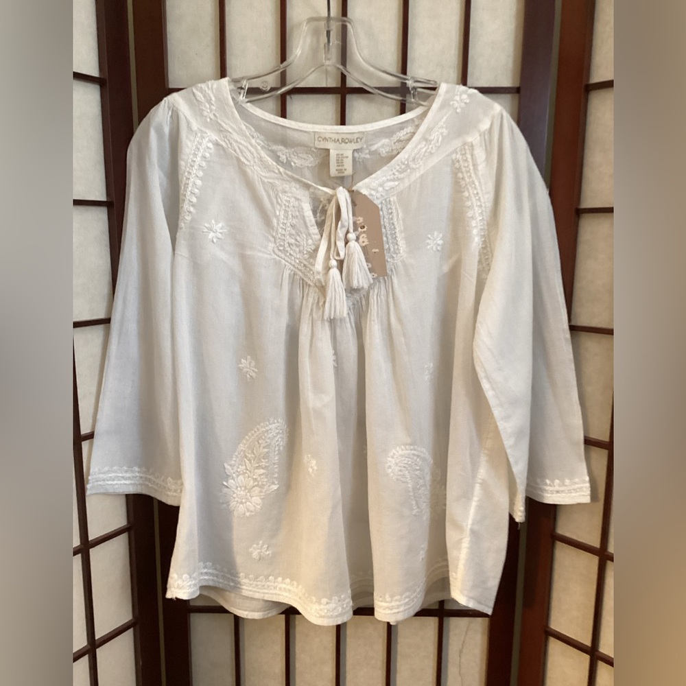 Cynthia Rowley Embroidered 100% Fine Cotton Top Size: XS